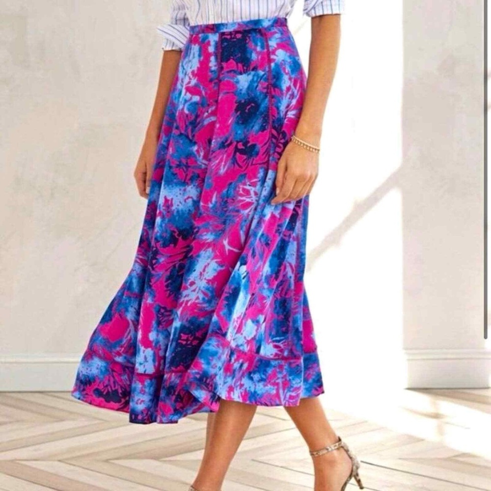 Banana Republic Pink & Blue Floral A Line Midi Skirt